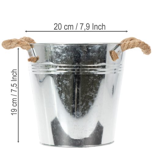 Decorative bucket flower pot metal with rope handles Ø20cm | Floristik24.co.uk