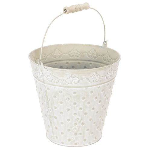 Decorative bucket, whitewashed, with handle, Ø20.5cm, metal planter decoration | Floristik24.co.uk