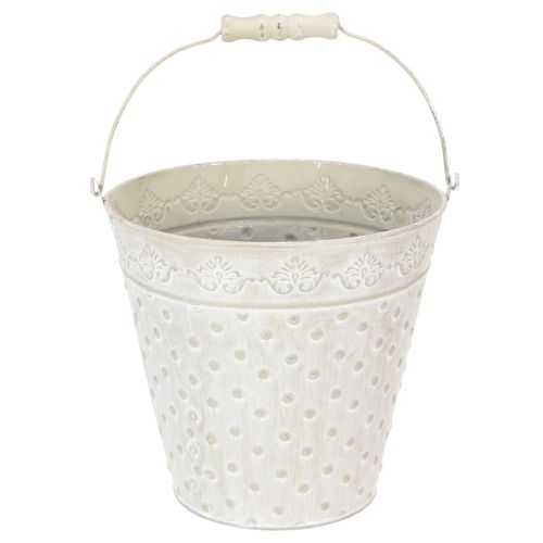 Decorative bucket, whitewashed, with handle, Ø20.5cm, metal planter decoration buy online | Floristik24.co.uk