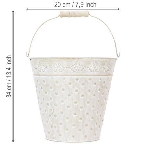 Decorative bucket, whitewashed, with handle, Ø20.5cm, metal planter decoration | Floristik24.co.uk