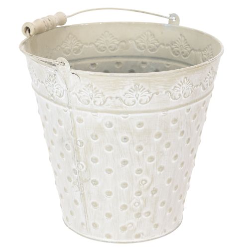 Decorative bucket, whitewashed, with handle, Ø20.5cm, metal planter decoration | Floristik24.co.uk