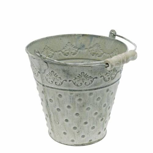 Floristik24 Decorative bucket planter dotted metal green Ø15.5cm white washed