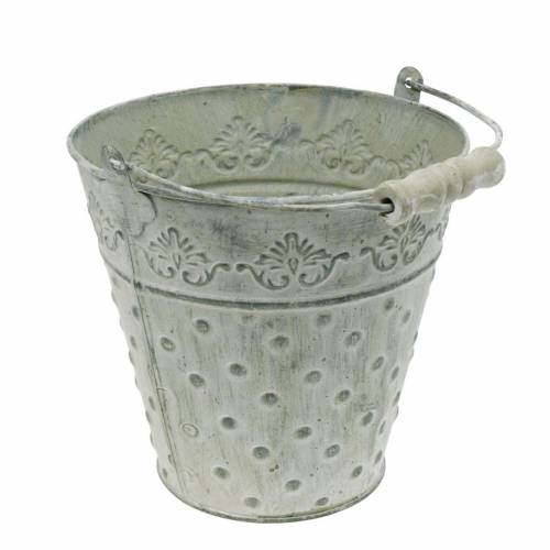 Product Decorative bucket, washed white, with handle Ø20.5cm, planter, metal decoration