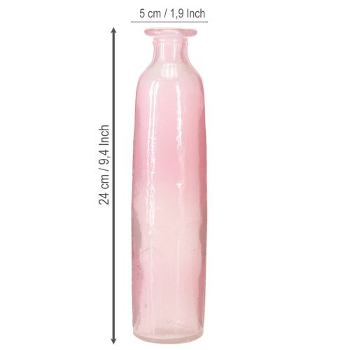 Product Decorative bottle flower vase glass pink rustic Ø6cm H24cm