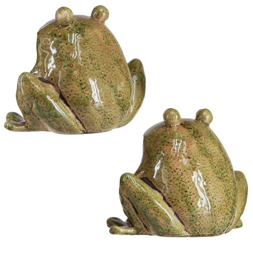 Product Decorative Frog Ceramic Green Brown Vintage L15.5cm 2 pcs