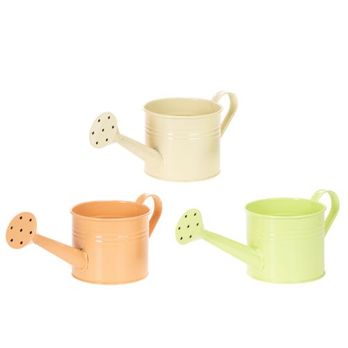 Decorative watering can set in pastel salmon, green, yellow-green - metal planter Ø11cm H10cm, 8 pieces buy online | Floristik24.co.uk