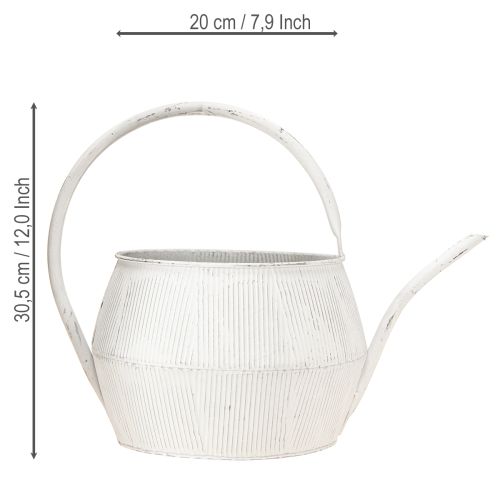 Product Decorative watering can white metal vintage grooved decor Ø25cm