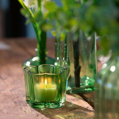 Decorative glass tealight holder flower shape green Ø7.5cm H6cm 6pcs