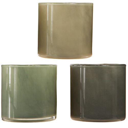 Product Decorative Glass Planter in Green Light Grey H10cm 3 Pcs