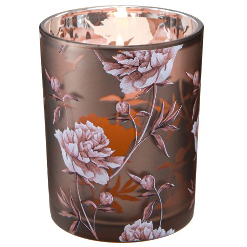Product Decorative glass lantern peonies silver brown H12.5cm 2 pcs