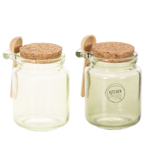 Decorative glass with cork lid and spoon, green, Ø7cm, H10cm, 2 pieces buy online | Floristik24.co.uk