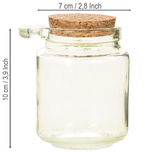 Decorative glass with cork lid and spoon, green, Ø7cm, H10cm, 2 pieces | Floristik24.co.uk