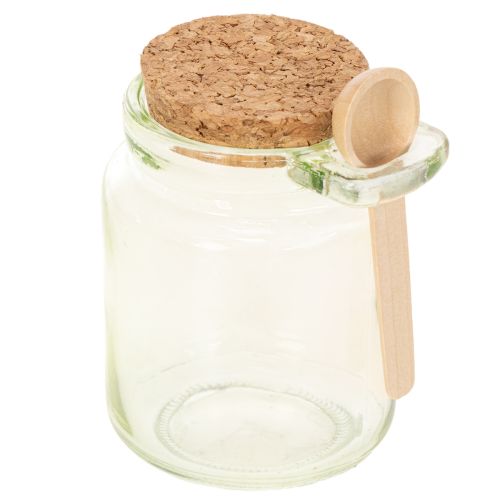 Decorative glass with cork lid and spoon, green, Ø7cm, H10cm, 2 pieces | Floristik24.co.uk