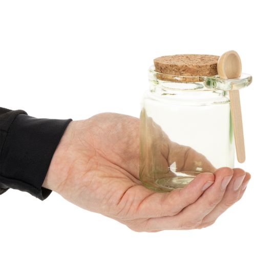 Decorative glass with cork lid and spoon, green, Ø7cm, H10cm, 2 pieces | Floristik24.co.uk