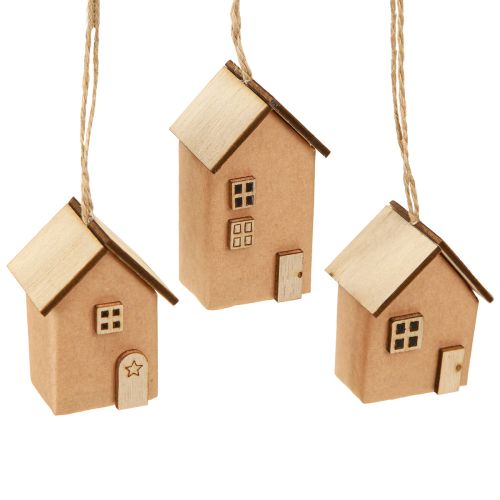 Decorative house Christmas tree decoration red-brown natural 6 cm 9 pieces