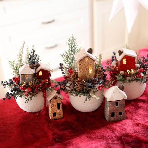 Product Decorative house ceramic cream red grey 10/12/13.5cm 3 pieces