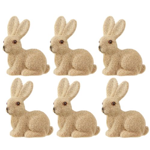 Product Decorative Flocked Sitting Easter Bunnies – 2nd Choice – Spring 10cm 6 pcs