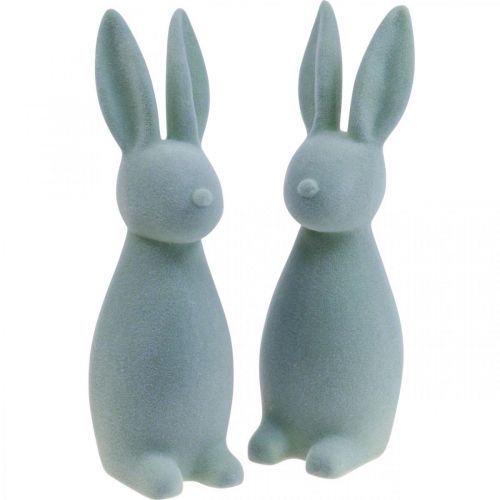 Floristik24 Decorative Easter Bunny Flocked – 2nd Choice – Grey-green H29.5cm 2 pcs