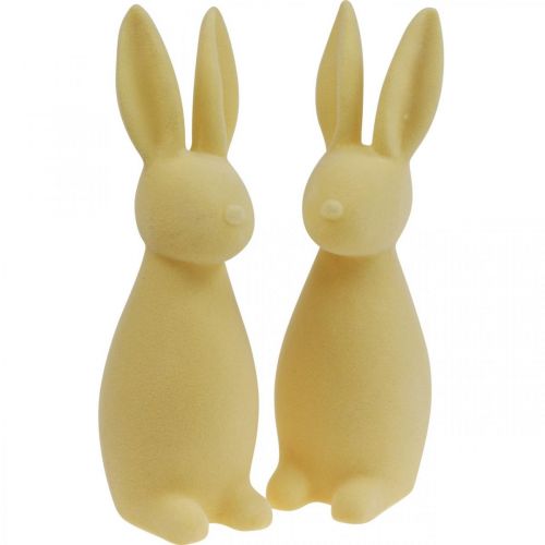 Floristik24 Deco Bunny Deco Easter Bunny Flocked Light Yellow H29.5cm 2pcs