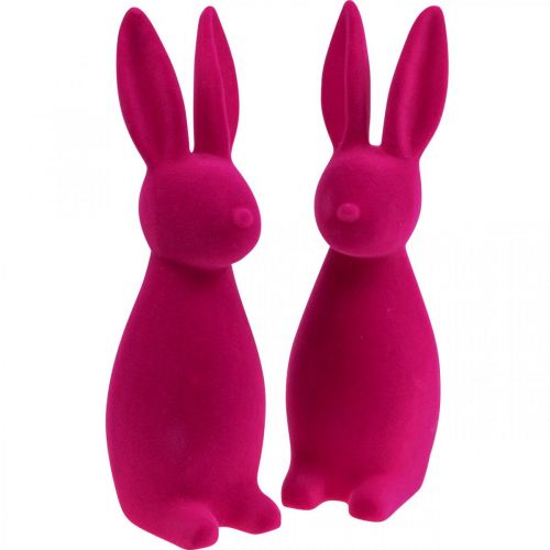 Floristik24 Decorative Bunny Decorative Easter Bunny – 2nd Choice – Flocked Pink H29.5cm 2 pcs