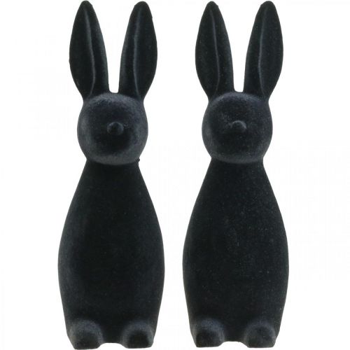 Product Decorative Bunny Black – 2nd Choice – Decorative Easter Bunny Flocked H29.5cm 2 pcs
