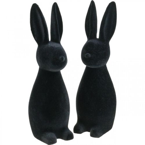 Floristik24 Decorative Bunny Black – 2nd Choice – Decorative Easter Bunny Flocked H29.5cm 2 pcs