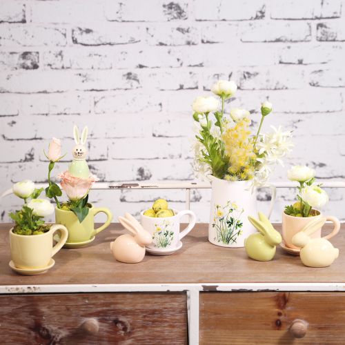 Product Decorative Rabbit, Yellow, Green, Brown, Modern Ceramic Figurine for Easter, 8.5cm, 3 Pieces