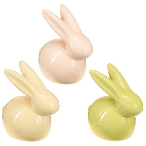 Product Decorative Rabbit, Yellow, Green, Brown, Modern Ceramic Figurine for Easter, 8.5 x 4.5 cm, 3 Pieces