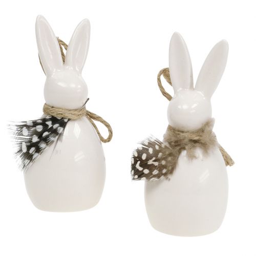 Floristik24 Decorative rabbit with feather white 9cm 6pcs