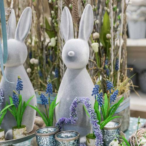 Product Decorative bunny gray flocked 47cm Easter bunny decoration Easter