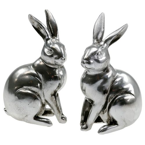 Floristik24 Decorative rabbit silver 15cm 2pcs