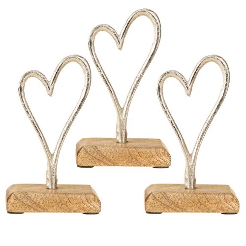 Product Heart Metal Natural Wood Silver coloured 7.5×5×13cm 3pcs