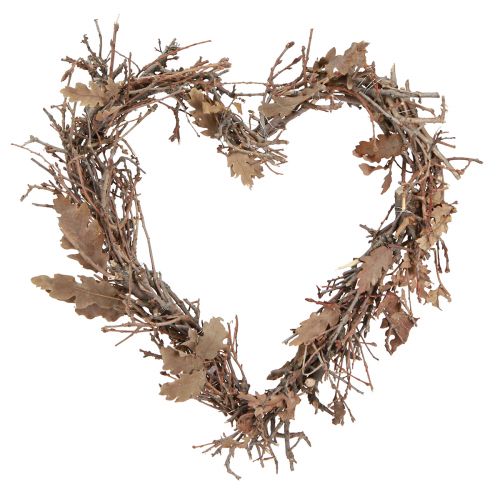 Product Decorative heart made of branches with oak leaves Oak branches Ø28cm