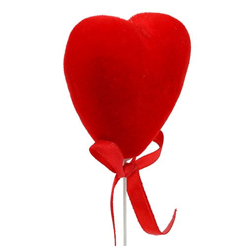 Product Deco hearts flocked 6cm red 18pcs