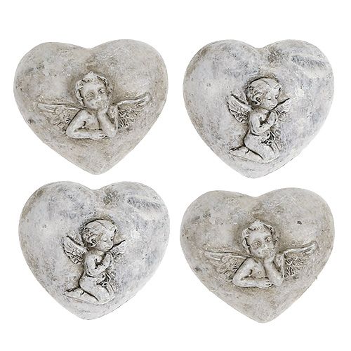 Floristik24 Mini decorative hearts with angel 4cm gray 8pcs