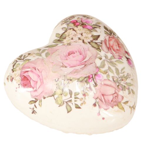 Decorative hearts with rose ceramic in cream pink 8x8cm 3pcs