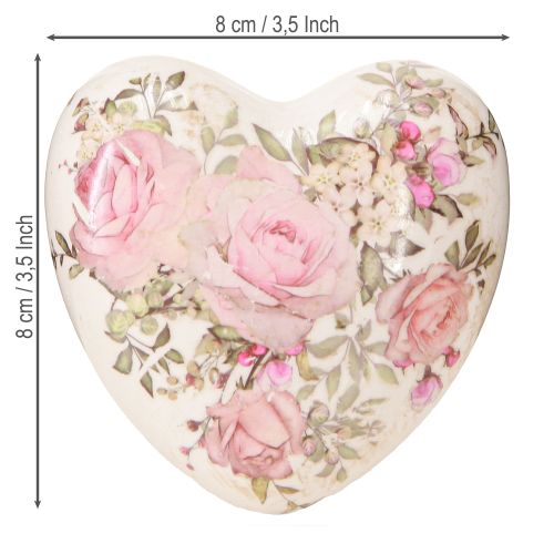 Product Decorative hearts with rose ceramic in cream pink 8x8cm 3pcs