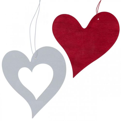 Floristik24 Decorative hearts to hang up wooden heart red/white 12cm 12pcs