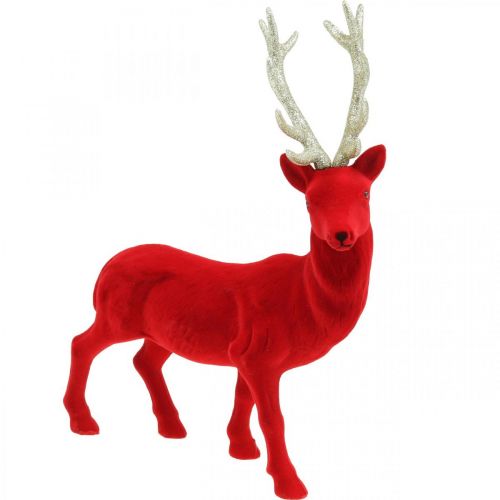 Floristik24 Decorative deer decorative figure decorative reindeer flocked red H40cm