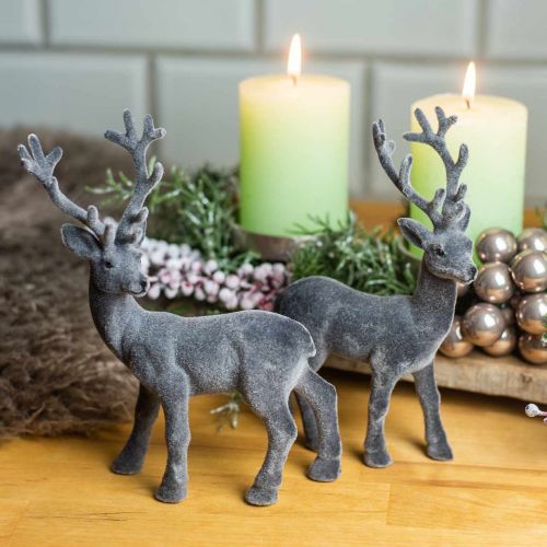 Product Decoration deer flocked grey 20cm 2 pcs