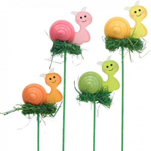 Decorative wooden snail on stick assorted colors 5cm 24pcs