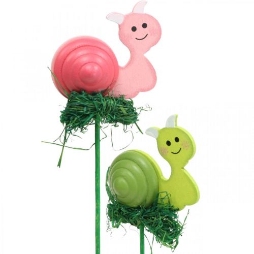 Product Decorative wooden snail on stick assorted colors 5cm 24 pcs