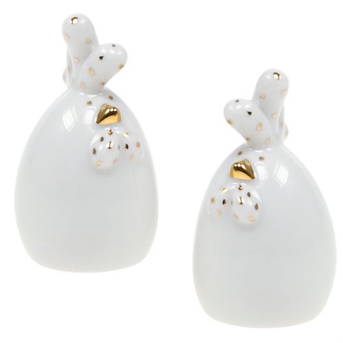 Floristik24 Deco chicken white with golden dots 6,5cm 6pcs