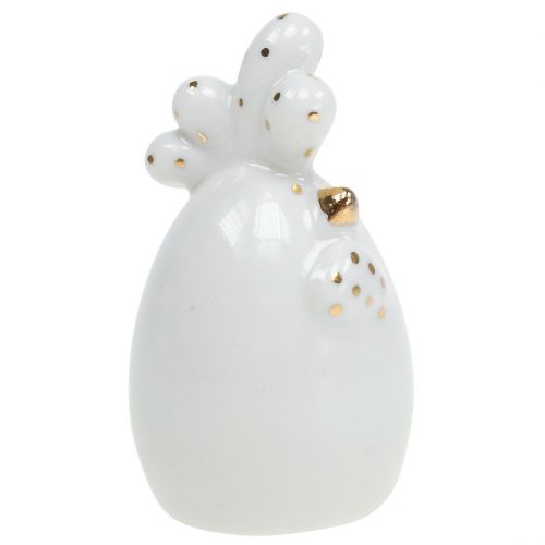 Product Deco chicken white with golden dots 6,5cm 6pcs