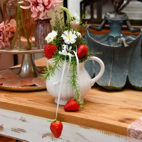 Product Decorative vase, jug with handle ceramic green, white, cream H14.5cm 3pcs