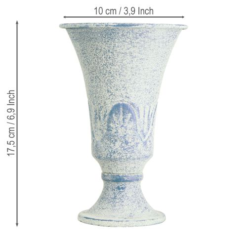 Product Decorative Chalice Metal Antique in White Blue Ø11cm H17.5cm