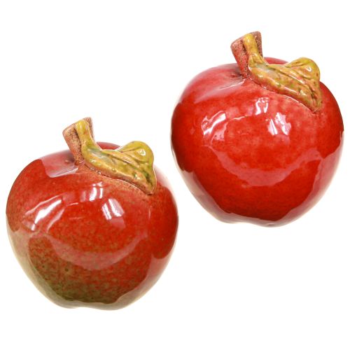 Decorative ceramic apples table decoration autumn red green H7.5cm 4 pieces