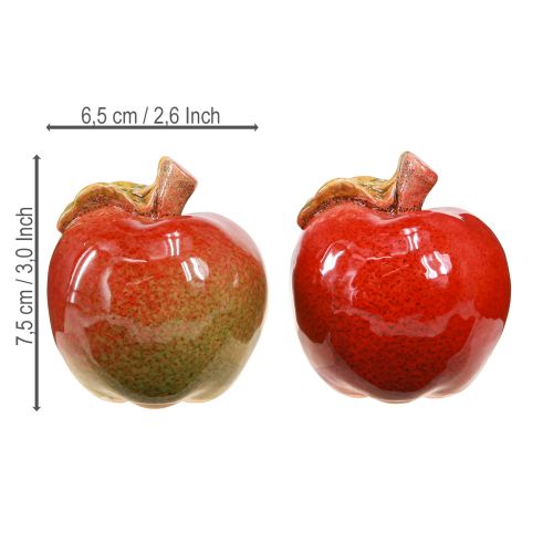 Product Decorative ceramic apples table decoration autumn red green H7.5cm 4 pieces