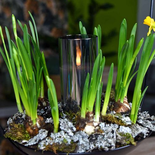 Floristik24 Decorative candle in a silver glass, LED light warm white, real wax, timer, battery-operated Ø7.3cm H17.7cm