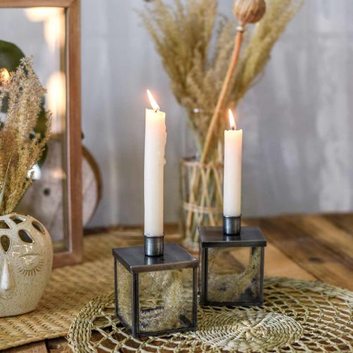 Product Decorative candle holder for silver candle, anthracite H11cm